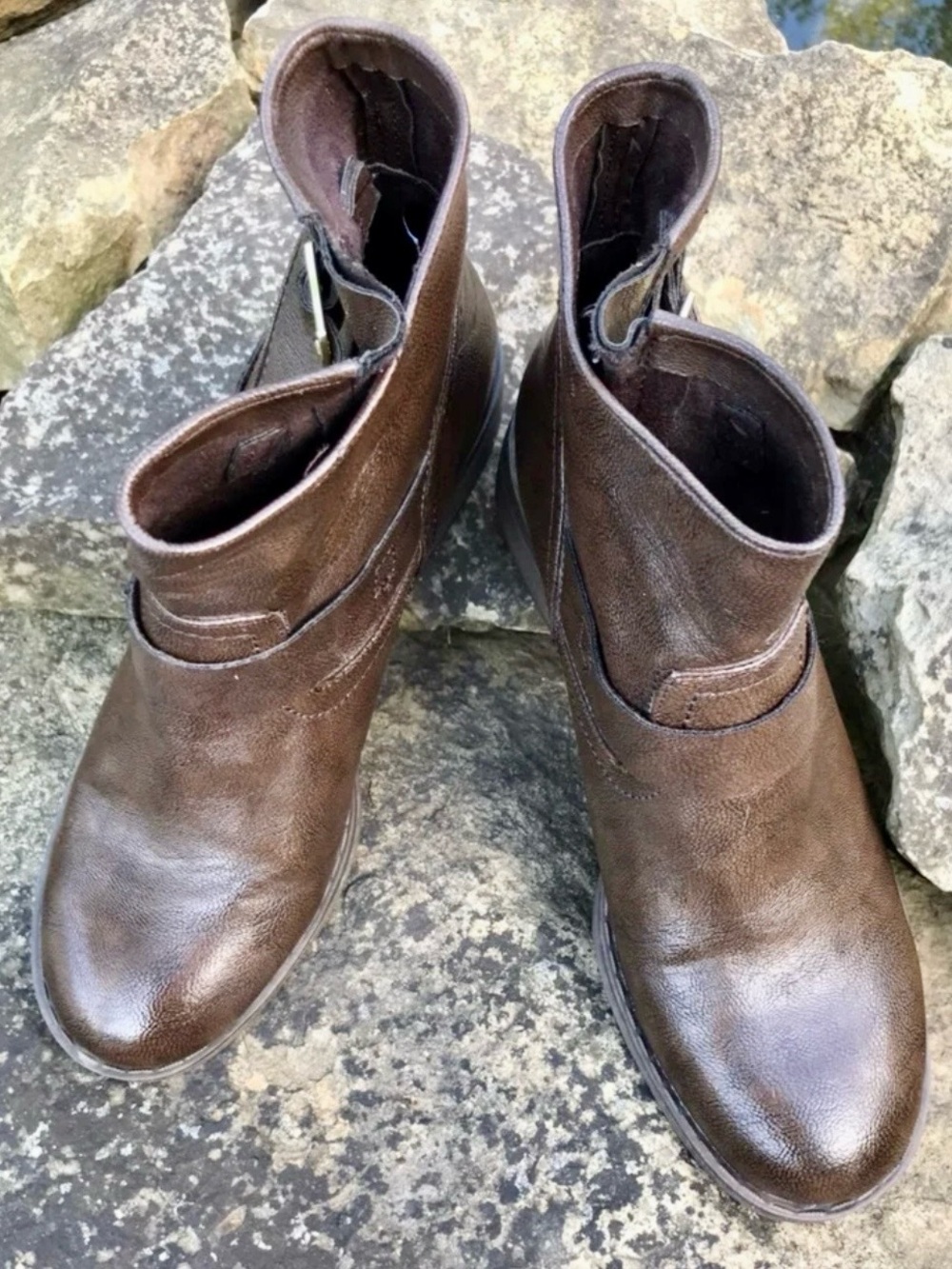 WOMENS BROWN LEATHER ANKLE BOOTS SIZE 8.5